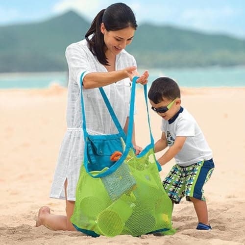 Mesh Beach Sand Toy Bags, Extra Large, Foldable Totes Shell Storage Bag Quick Dry Net Tote for Kids ,Away from Sand Pool Supplies Storage Picnic Backpack