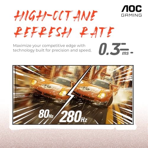 AOC 27" Curved Gaming Monitor, FHD 1080p, 280Hz (DP) 240Hz (HDMI), 0.3ms MPRT, VA Panel 1500R, AMD FreeSync Premium, HDR Ready, Height Adjustable, DisplayPort HDMI C27G4ZH