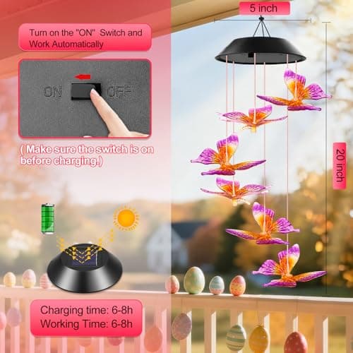 Unique Birthday Small Gifts for Mom Grandma Nana Wife Sister Auntie, Solar Lights Outdoor Decor for Garden Yard Patio Porch Winzwon Solar Wind Chimes, Christmas Gardening Butterfly Gifts for Women B0BTCP3YMM