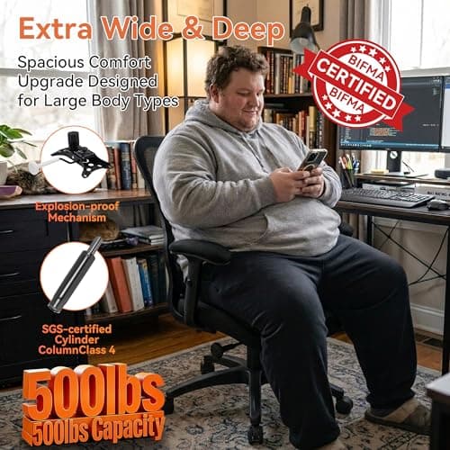 Office Chair 500lbs Big and Tall Ergonomic Mesh Desk Chair Heavy Duty with 24" Extra Wide Seat Adjustable Lumbar Support & Flip-Up Arms for Large Body Types (Dark Gray)