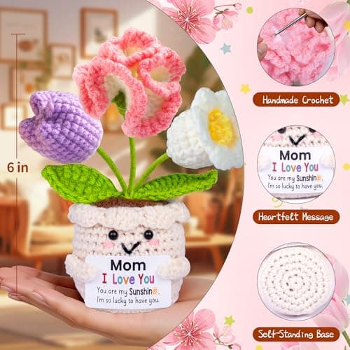 Gifts for Mom from Daughter Son, Mom Birthday Gifts, Gift for Moms Mother in Law Step Mama Mommy, Mother's Day Birthday I Love You Present for Moms, Cute Handmade Crochet Positive 3 Flowers Doll B0GCD9J6NC