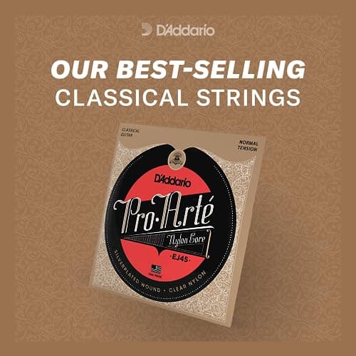 D'Addario Pro Arté Nylon Classical Guitar Strings, EJ45, Normal Tension, 6-String Set, Pack of 1