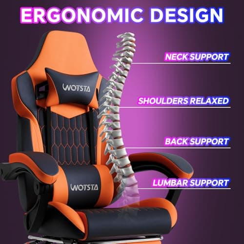 Gaming Chair with Footrest, High Back Gaming Chairs PVC Leather Ergonomic Gamer Chair with Adjustable Headrest Lumbar Support Racing Style Video Gaming Chair for Office/Home (Black Orange)