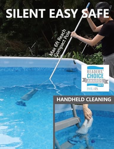KOKIDO Rechargeable Handheld Hot Tub Spa Pool Vacuum, IPX8, Aluminum Pole and 2 Brush Heads, Cordless, Ideal for Light-Duty Spot Cleaning Spas and Small Pools up to 20ft, 60-min, Sand and Debris XV110