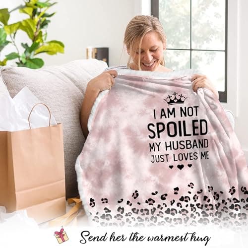 Spoiled Wife Fleece Wearable Blanket Hoodie - Mothers Day Gifts for Wife from Husband - Birthday Wife Gift Ideas B0CSDFLL6R