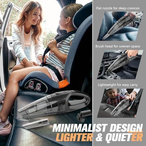 Handheld Vacuum Cordless Rechargeable with LED Light, Car Vacuum Portable Cordless, Hand Vacuum Cleaner Car Seats, Home, Quick Cleanup, Strong Suction, Lightweight, Includes Crevice Nozzle & Brush