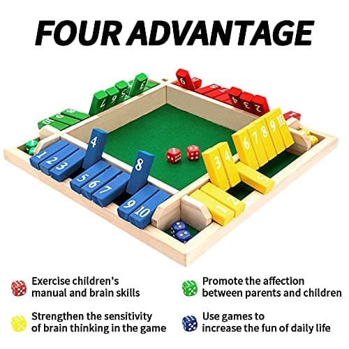 Nicecho Shut The Box Dice Game,2-4 Player Family Wooden Board Table Math Games for Adults and Kids, 8 Dices Classics Games for Classroom,Home,Party or Pub