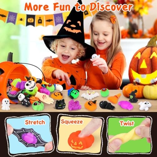 OCATO 30Pcs Halloween Mochi Squishy Toys Halloween Party Favors for Kids Halloweens Toys for Trick or Treat Bulk Non Candy Halloweens Treats Gift Goodie Bags Fillers Party Supplies for Kids Boys Girls