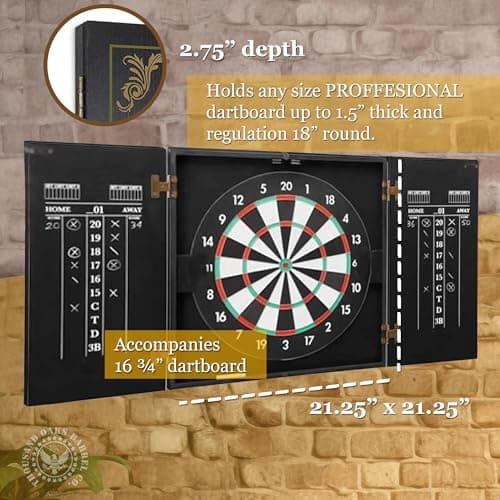 Personalized Dart Board Cabinet Set with 6 Steel Tip Darts, Paper Dartboard, Chalk & Eraser (21.5 x 21.5 x 2.75) - Man Cave Dart Boards for Adults