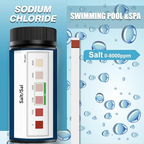 Saltwater Pool Test Strips, 0-8000 ppm, Salt Test Strips Kit for Sodium Chloride Swimming Pool and Spa Test Strips-Quick and Accurate Results