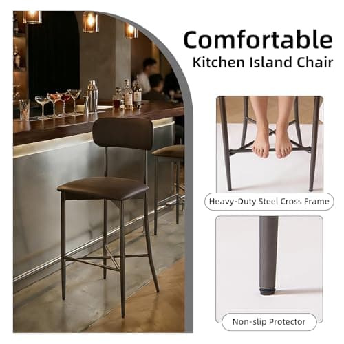 26.3 Inch Counter Height Bar Stools, Modern Counte Stools with Backrest,Counter Height Chairs with Leather Seat, Sturdy Frame and Footrests for Kitchen Island, Dining Room, Counter,Dark Gray