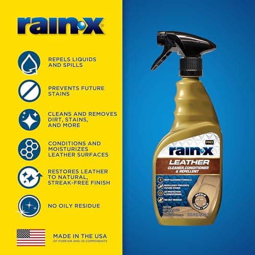 Rain-X 620236SRP Leather Cleaner Conditioner & Repellent for Car Interiors, Cleans + Repels while Moisturizing, Restores Leather to Natural, Fresh Scent without Residue 16 Fl Oz.