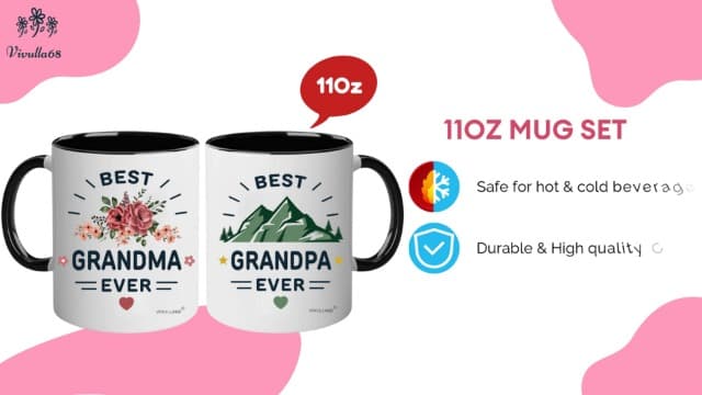 Vivulla68 Christmas Gifts For Grandparents Mug Set 11Oz, Best Grandparents Ever Gifts, Present for Grandma Grandpa Cups, Gift Ideas From Grandkids, Grandchildren, Baby Reveal for Nana Papa