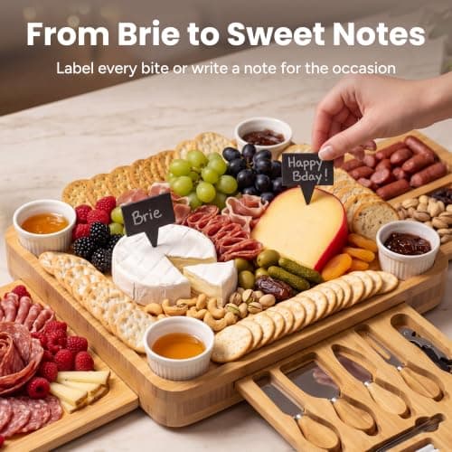 SMIRLY Charcuterie Boards Set - Large Bamboo Cheese Board Set - House Warming Gifts New Home, Wedding Gift for Couple, Bridal Shower Gift, Birthday Gifts for Women