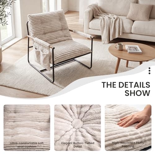 Comfy Accent Chair Cozy Reclining Sleeper Oversized Recliner Arm Chairs for Living Room Modern Lounge Armchair with Wood Armrests Sturdy Upholstered Single Sofa for Bedroom Home Office