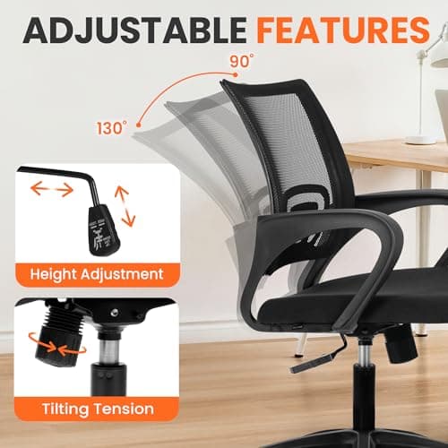 NEO CHAIR Office Desk Computer Chair Ergonomic Mesh Gaming Cushion Seat with Comfy Lumbar Mid Back Support Adjustable Height Swivel Rolling Wheels for Home Task (Mesh Black)