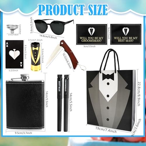 10 Set Groomsmen Gifts Proposal Wedding Groomsmen Gift Set Includes Flask Funnel Wine Glass Card Bottle Opener Gift Bag Sunglasses Knife Pen for Wedding Party Present