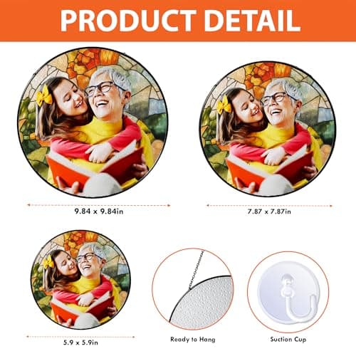 LOVELYPOD Personalized Grandma Stained Glass Sun Catcher, Photo Family Portrait Faux Window Hanging Ornament, Custom Photo Gift, Grandma Gifts, for Mom, Christmas Ornament