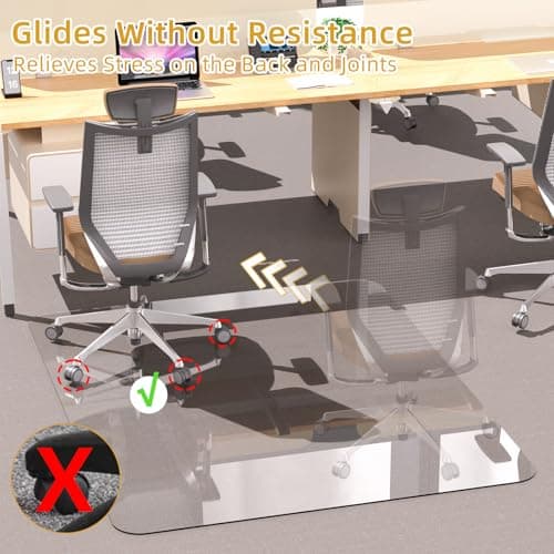 Tempered Glass Chair Mat 48" x 32",1/5" Thick for Office Desk,Rolling Chair Mat for Carpet, Odorless, Easy to Clean with 4 Non-Slip Pads for Carpet & Hardwood Floors