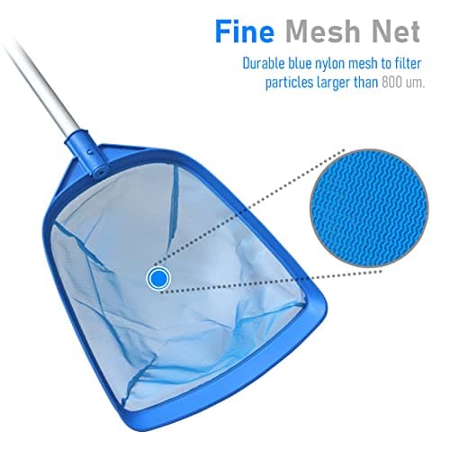 Poolvio Swimming Pool Leaf Skimmer Net, with 5 Sections Telescopic Aluminum Pole & Nylon Medium Fine Mesh Pool Net, Pool Cleaning Tool for Removing Leaves & Debris