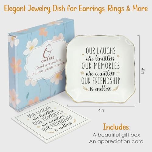 OASSIE Christmas Friendship Gifts for Women - Decorative Trinket Dish 4"x4" Ceramic Jewelry Dish Tray - Christmas Birthday Gifts for Best Friends Women Friendship Bestie BFF Sister, Friend Gift