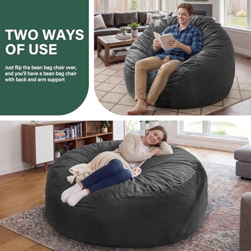 fond + found 5FT Bean Bag Chair for Adults - Giant Memory Foam Bean Bag with Removable Washable Cover, Large Comfy Bean Bag Chair with Handle & Side Pocket for Living Room, Bedroom, Gaming
