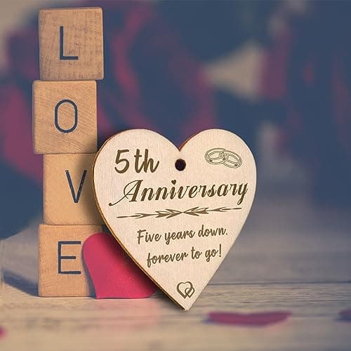 5 Year Anniversary Picture Frame Gifts for Her Him, Wood 5th Wedding Anniversary Photo Frame for Wife Men Husband, Display 2 4x6 Inch