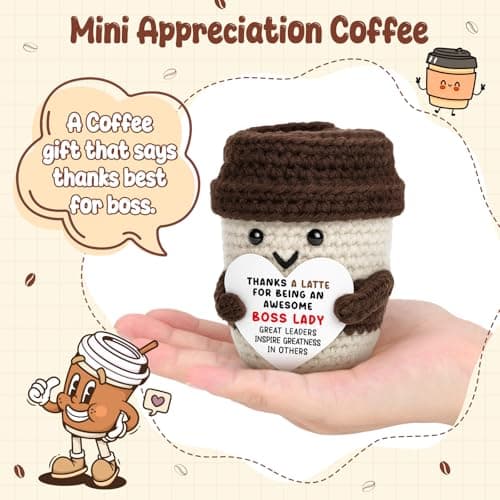 Boss Gifts for Women Boss Lady Leader Manager Supervisor Christmas Birthday Handmade Crochet Coffee Mug Cup Gifts Bosses Day Coffee Lover Thank You Best Great Leader Female Desk Office Decor