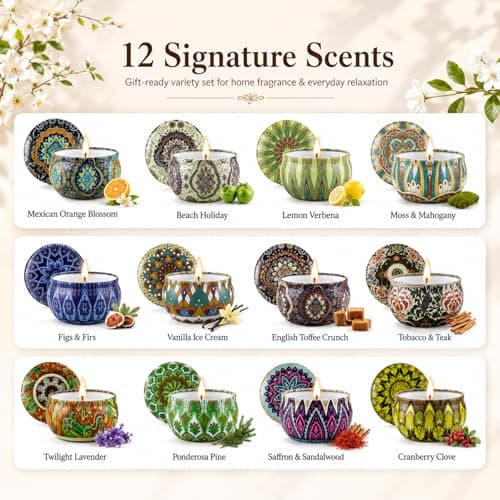 12 Scents, Up to 300-Hour Total Burn, Gift Box Included, Home Fragrance, Birthday, Hostess & Housewarming Gifts Scented Candles Gift Set, 12 Pack Travel Tin Candle Set, Gifts for Women B08T1XYNG9
