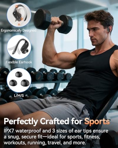 LEEMC Wireless Earbuds, Bluetooth Headphones 5.4, Ear Buds with Hooks for Sports, 80Hr Playtime Earphones, LED Display, IPX7 Waterproof Headset for Workout Running, Black