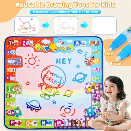 KIZZYEA Toys for 2 3 4 5 Years Old Boys Girls, Water Doodle Mat for Kids, Large Coloring Painting Writing Mat with Neon Colors, Educational Toys Christmas Birthday Gifts for Age 2-4, 3-5 Toddlers
