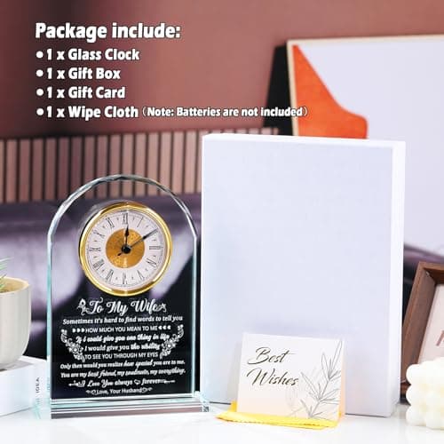 Gifts for Wife Romantic Anniversary Birthday Gift Ideas, Glass Clock to My Wife from Husband for Valentine's Day Christmas Mother's Day Crystal I Love You Keepsake Home Decor