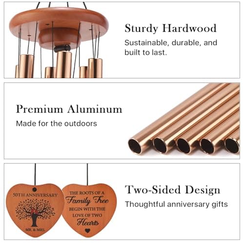 Golden 50th Anniversary Decorations for Couples, Parents & Friends, 32" Wind Chimes Includes Gift Box AMBOBE 50th Wedding Anniversary Wind Chime Gifts B0FSSL284Y