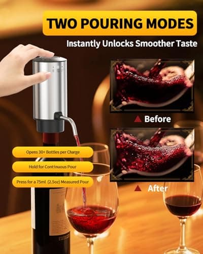 CIRCLE JOY Rechargeable Electric Wine Opener Set 8-in-1 Stainless Steel Automatic Wine Bottle Opener Gift Set w/Electric Wine Aerator Pourer, Foil Cutter, Wine Drip Ring, Vacuum Pump & 2 Wine Stoppers
