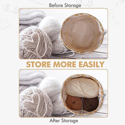 TOGETRUE Yarn Bag, Small Knitting Crochet Bag, Portable Yarn Storage Bags Organizer for Crocheting Project, Store Skein Ball, Short Knitting Needle (Yellow)