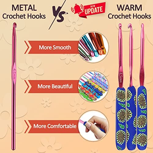Coopay Warm Crochet Hooks for Grandmother, Art Aluminum Soft Grip Crochet Needles for Crocheting, Knitting Hook for Crochet Yarn Craft - Premium Knitting & Crochet Supplies