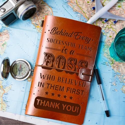 PRSTENLY Boss Gifts Leather Journal, 140 Page Refillable Journal Thank You Appreciation Farewell Retirement Christmas Birthday Bosses Day Gifts for Women Men Boss Lady