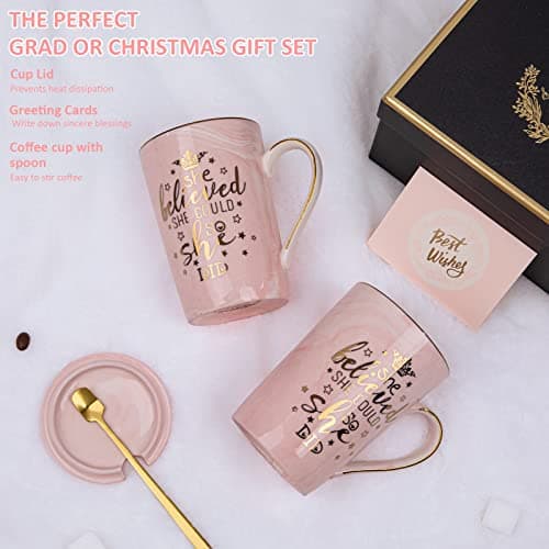 Valentines Spiritual Motivational Congratulations Gifts, 14oz Pink Ceramic Marble Gold Print Coffee Cup, Nicely Gift Boxed Graduation Gifts for Women Her 2026 - She Believed She Could So She Did Mug B0CZ993XBN