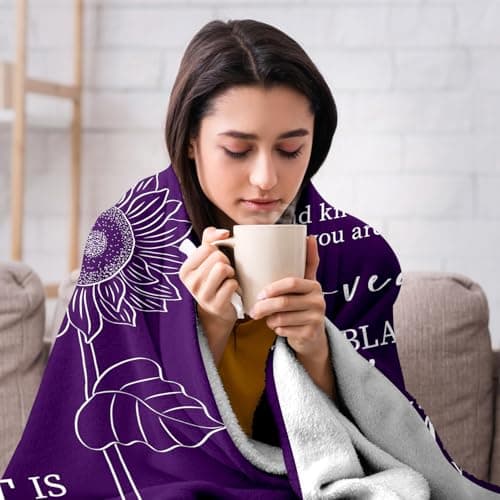 Get Well Gifts for Women After Surgery - Hug Blanket - Thinking of You Gift for Mom Friend Sister - Feel Better Inspirational Gifts for Women - Get Well Soon Gift - Purple Sunflower Blanket 50"x60"