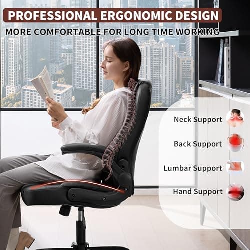 Executive Office Chair PU,Leather Office Chair with Wheels,360° Swivel Rolling Chair with Padded Arms,Ergonomic Computer Chair with Lumbar Support for Short People Use(Black)