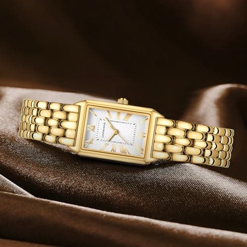 GAOFAN HOUR Gold Watches for Women with Vintage Rectangular Case,White Roman Dial,Stainless Steel Band,Adjustment Tool Included,Water Resistant