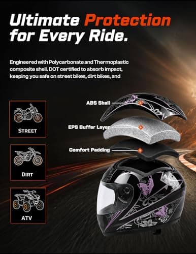 TCMT Size-S Full Face Motorcycle Helmet for Adults Men Women, Lightweight Polycarbonate Street Bike Dirt Bike Helmet with Anti-Scratch Mirror Shield and Removable Liner, DOT Approved
