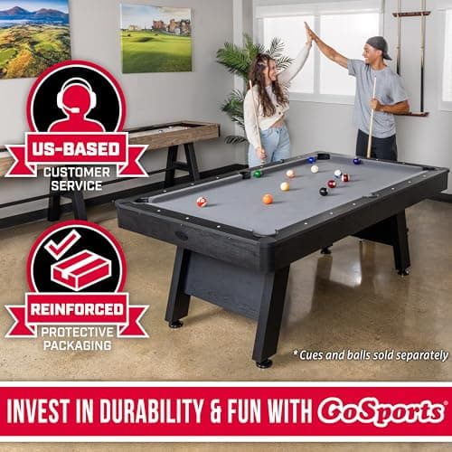 GoSports 7 and 8 ft Pool Tables with Wood Finish - Gray, Black, or Green Felt - Billiards Game Room Table for Adults & Family - Accessories Not Included