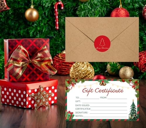 30 Pack Gift Certificates for Business with 30 Kraft Envelopes 30 Stickers for Holiday Christmas Small Business Restaurants Spa Beauty Makeup Hair Salon
