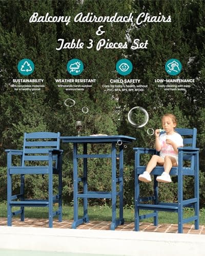 SERWALL Tall Adirondack Chairs Set of 2, Oversize Balcony Adirondack Chairs Set, Outdoor Bar Height Barstools Widened Chair Set for Bistro, Poolside, Garden, Blue