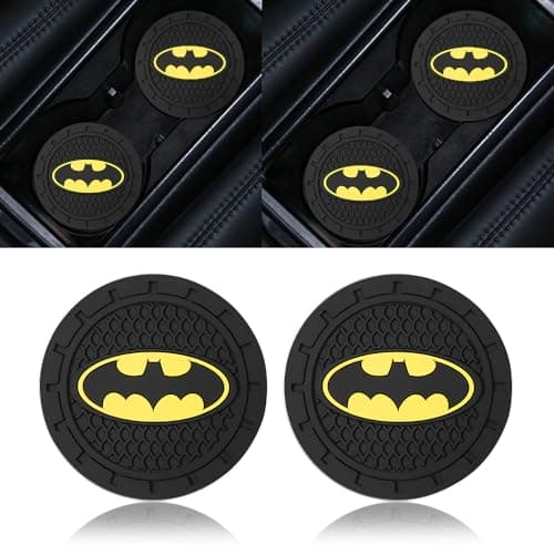 Bat Man 2Pcs Car Cup Holder Coasters for Marvel Fans, The Bat Man Car Coasters for Car Cup Holder Insert,Silicone Non-Slip Car Cup Mat, 2.75 Inch
