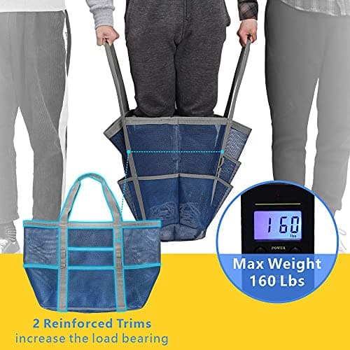 F-color Mesh Beach Bag Family - Large Tote Bag 9 Pockets for Swim Pool Toys Cruise Beach Vacation Essentials