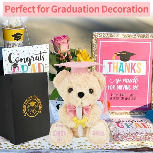 Class of 2025 Graduation Bear - Kindergarten Graduation Gift for Girls,Stuffed Plush Teddy Bear with Cap & Diploma, High School Graduation Gifts for Her, Grad Bear Gift 2025-8 Inch| You DID it (Pink)