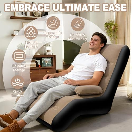 FluSing Inflatable Couch for Camping, Blow Up Couch for Adults with Armrest, Waterproof Flocked Surface Inflatable Sofa Bed Indoor, Portable Inflatable Chairs for Movie Night, Air Sofa Outdoor