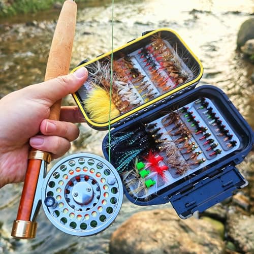 Fly Fishing Flies Assortment Kit Dry Wet Nyphms Tenkara Popper Streamer Woolly Bugger for Trout Bass Salmon Steelhead with Fly Box